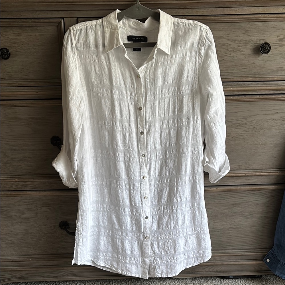 TAHARI White Linen/Cotton Shirt